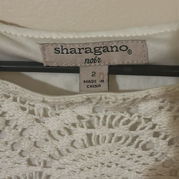 Sharagano noir White Crochet Dress Short 3/4 Length Sleeve size 2 - Picture 4 of 7